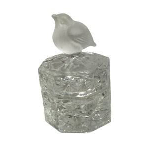 Glass Trinket Jewelry Box with Frosted Bird on Lid Made In Taiwan Vintage
